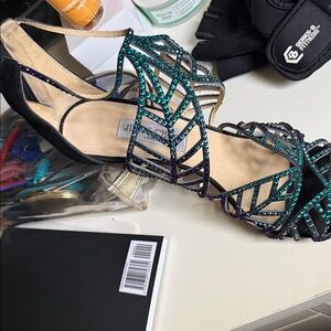 Jimmy Choo Black and Green Embellished Heels